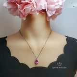 Large Pink Tourmaline Necklace - Gemstone Wave 3 CT Large Pink Tourmaline Pendant - White Gold coated Sterling Silver Jewelry #660
