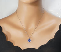 10mm 3 ct Tanzanite Necklace - Princess Diana Sunflower Simple Solitaire Halo - Lab Created Energic Blue Tanzanite Pendant #505