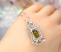 9 CT Large Peridot Necklace - Gemstone Royal Flower Pendant - 18kgp @ Sterling Sliver - Rectangle Radiant Peridot Jewelry #725