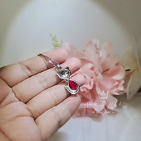 Ruby Necklace - Sterling Silver Red Fox Necklace - July Birthstone - White Gold coated - Teardrop 3.5 CT Red Ruby Pendant #437