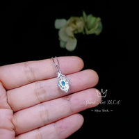 Tiny Thorn Apple Paraiba Necklace - Gold decorated Sterling Silver Minimalist Oval Blue Paraiba Pendant - Blessing Buddha Hand Jewelry #115