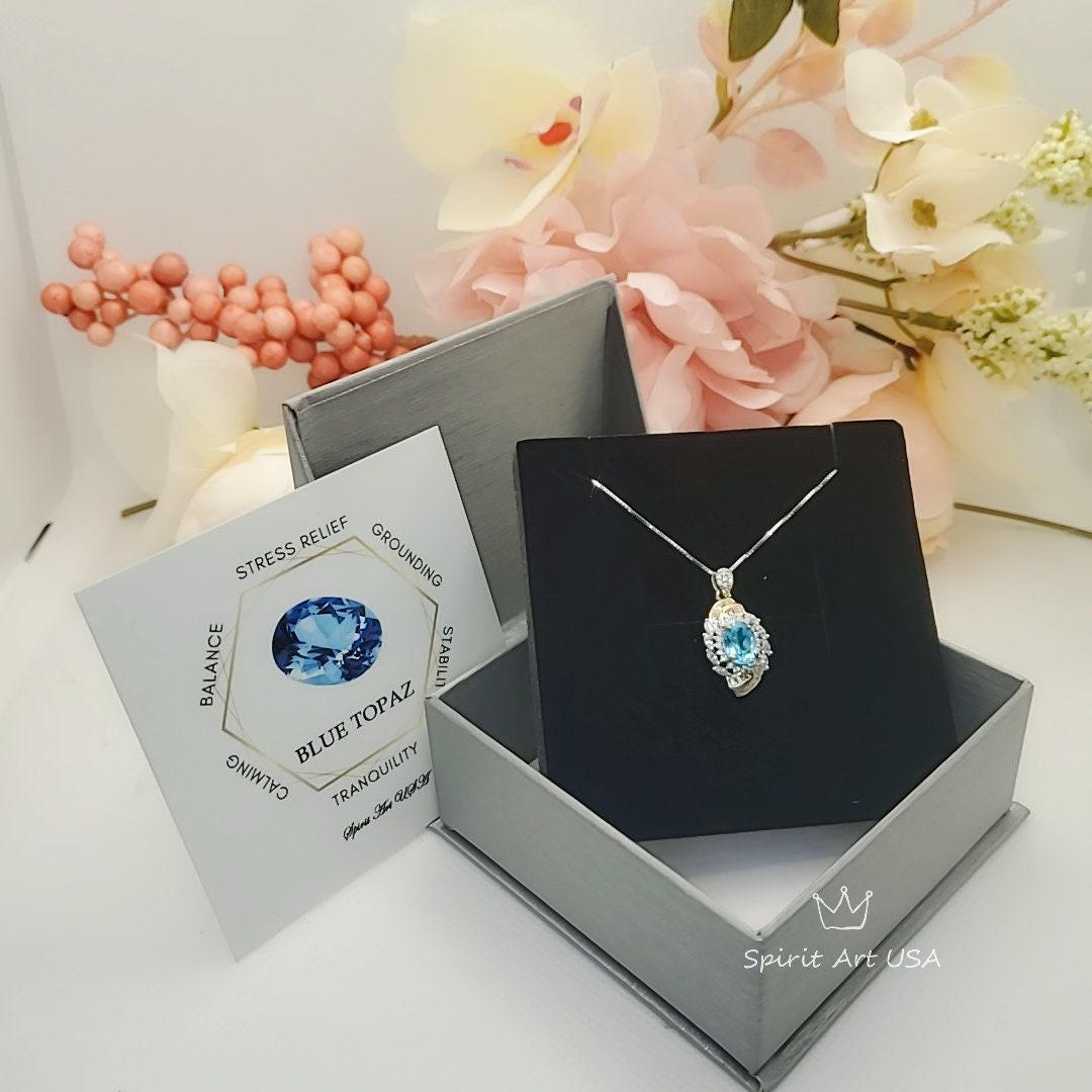 The Spiral of Life Blue Topaz Necklace Gemstone Swirl White Blue Topaz Pendant Jewelry Sterling Silver #656