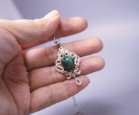 Malachite Necklace 925 Sterling Silver High Quality - Natural Green Malachite Pendant - Silver Flower Tassel Malachite Jewelry #501
