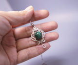 Malachite Necklace 925 Sterling Silver High Quality - Natural Green Malachite Pendant - Silver Flower Tassel Malachite Jewelry #501