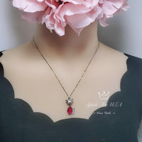 Ruby Necklace - Sterling Silver Red Fox Necklace - July Birthstone - White Gold coated - Teardrop 3.5 CT Red Ruby Pendant #437