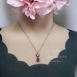 Ruby Necklace - Sterling Silver Red Fox Necklace - July Birthstone - White Gold coated - Teardrop 3.5 CT Red Ruby Pendant #437