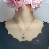 Natural Green Peridot Necklace - Gemstone Phoenix Peacock Genuine Peridot Pendant -18kgp sterling silver #617