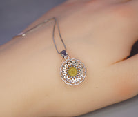 Genuine Peridot Necklace - Sterling Silver Green Peridot Flower Necklace Diamond 18k white gold 1079