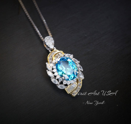 The Spiral of Life Blue Topaz Necklace Gemstone Swirl White Blue Topaz Pendant Jewelry Sterling Silver #656