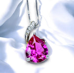 Simple Pink Sapphire Necklace, Large Teardrop Pink Sapphire Jewelry - 18k White Gold @ Sterling Silver #606