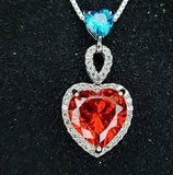 Double Heart Sunstone Necklace - Full Sterling Silver - White Gold coated Sun stone jewelry #738