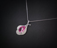 Dainty Pink Tourmaline Necklace Sterling Silver Leaf Pink Gemstone Jewelry #379