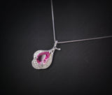 Dainty Pink Tourmaline Necklace Sterling Silver Leaf Pink Gemstone Jewelry #379