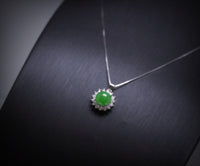 8 mm Green Jade Necklace Sterling Silver Princess Diana Style Sunflower Star Green Jade Pendant #248