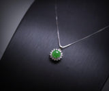 8 mm Green Jade Necklace Sterling Silver Princess Diana Style Sunflower Star Green Jade Pendant #248