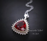 Large Red Ruby Necklace - Trillion Cut Sterling Silver 8 ct July Birthstone Red Ruby Jewelry #638