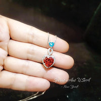 Double Heart Sunstone Necklace - Full Sterling Silver - White Gold coated Sun stone jewelry #738