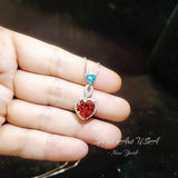 Double Heart Sunstone Necklace - Full Sterling Silver - White Gold coated Sun stone jewelry #738