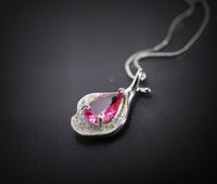 Dainty Pink Tourmaline Necklace Sterling Silver Leaf Pink Gemstone Jewelry #379