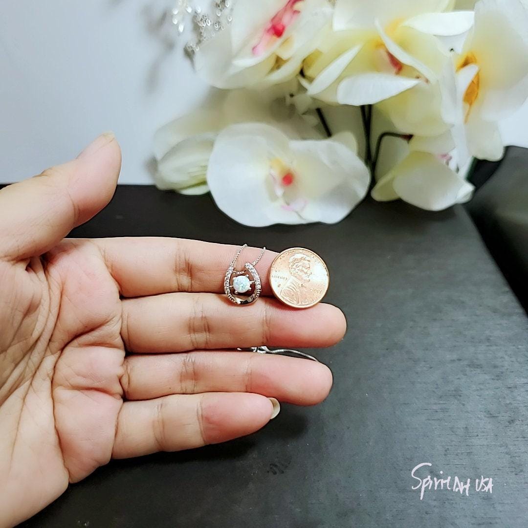 White Opal Horseshoe Necklace Sterling Silver Dainty Diamond Stone Opal Choker, Minimalist White Gold coated Opal Jewelry 1114