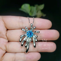 Blue Topaz Necklace - Sterling Silver Firework Necklace - 18KGP - November Birthstone #704
