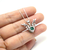 Emerald Necklace - Sterling Silver Deer Antler Necklace - 18kGP - 8 MM 2 CT Round Cut Green Emerald Jewelry #460