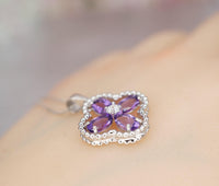 Natural Amethyst Necklace - Four Leaf Clover Pendant - 18KGP @ Sterling Silver Genuine Amethyst Jewelry #200