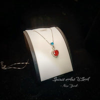 Double Heart Sunstone Necklace - Full Sterling Silver - White Gold coated Sun stone jewelry #738