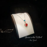 Double Heart Sunstone Necklace - Full Sterling Silver - White Gold coated Sun stone jewelry #738