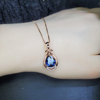Tanzanite Necklace - Rose gold coated Sterling Silver Blue Tanzanite Pendant - 2.75 CT Lab Created Energic December Birthstone #953