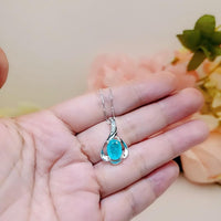 Blue Paraiba Necklace - Sterling Silver - Paraiba Tourmaline Jewelry - White Gold Blue Gemstone Pendant - Simple 18KGP Jewelry #010