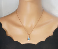 Rose Gold Coated Aquamarine Necklace - Sterling Silver Oval Cut 3 CT - March Birthstone Flower Style Solitaire Aquamarine Pendant #930