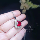 Large Red Ruby Necklace - Trillion Cut Sterling Silver 8 ct July Birthstone Red Ruby Jewelry #638