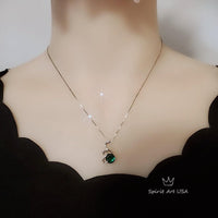 8mm Emerald Necklace - 18KGP Sterling Silver - Swan Pendant - May Birthstone Luxury Simple Emerald Jewelry - Swan Necklace 1072