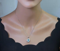 Large Aquamarine Necklace - March Birthstone - 18KGP @ Sterling Silver - Gemstone Royal Flower Style - 2.8 CT Blue Aquamarine Jewelry #722