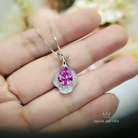 Dainty Pink Tourmaline Necklace Sterling Silver Leaf Pink Gemstone Jewelry #379