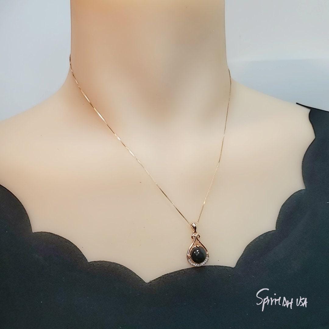 Black Onyx Necklace - Rose Gold coated 925 Sterling Silver Black Agate - Pendant High Frequency Protective Energy Root Chakra Healing #147