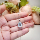 Large Teardrop Aquamarine Necklace - Sterling Silver 3 CT Blue Aquamarine Pendant March Birthstone Pink Tourmaline Halo Pear Aquamarine #528