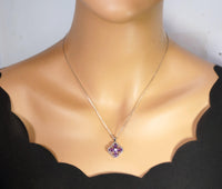 Natural Amethyst Necklace - Four Leaf Clover Pendant - 18KGP @ Sterling Silver Genuine Amethyst Jewelry #200