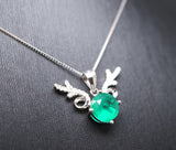 Emerald Necklace - Sterling Silver Deer Antler Necklace - 18kGP - 8 MM 2 CT Round Cut Green Emerald Jewelry #460