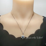 Gemstone Star Mystic Topaz Necklace - 18KGP Sterling Silver - 6 Point Star Pendant - 2CT Hexagram Art Deco Rainbow Topaz Jewelry #816
