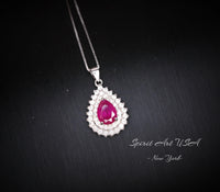 Ruby Necklace double Gemstone Teardrop Halo Red Gemstone Pendant 18KGP Sterling Silver Pear gemstone Jewelry #361