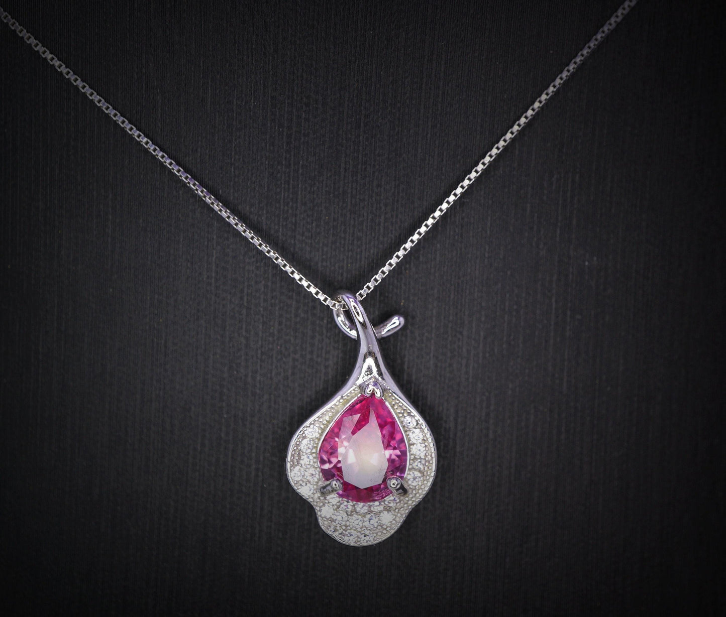 Dainty Pink Tourmaline Necklace Sterling Silver Leaf Pink Gemstone Jewelry #379