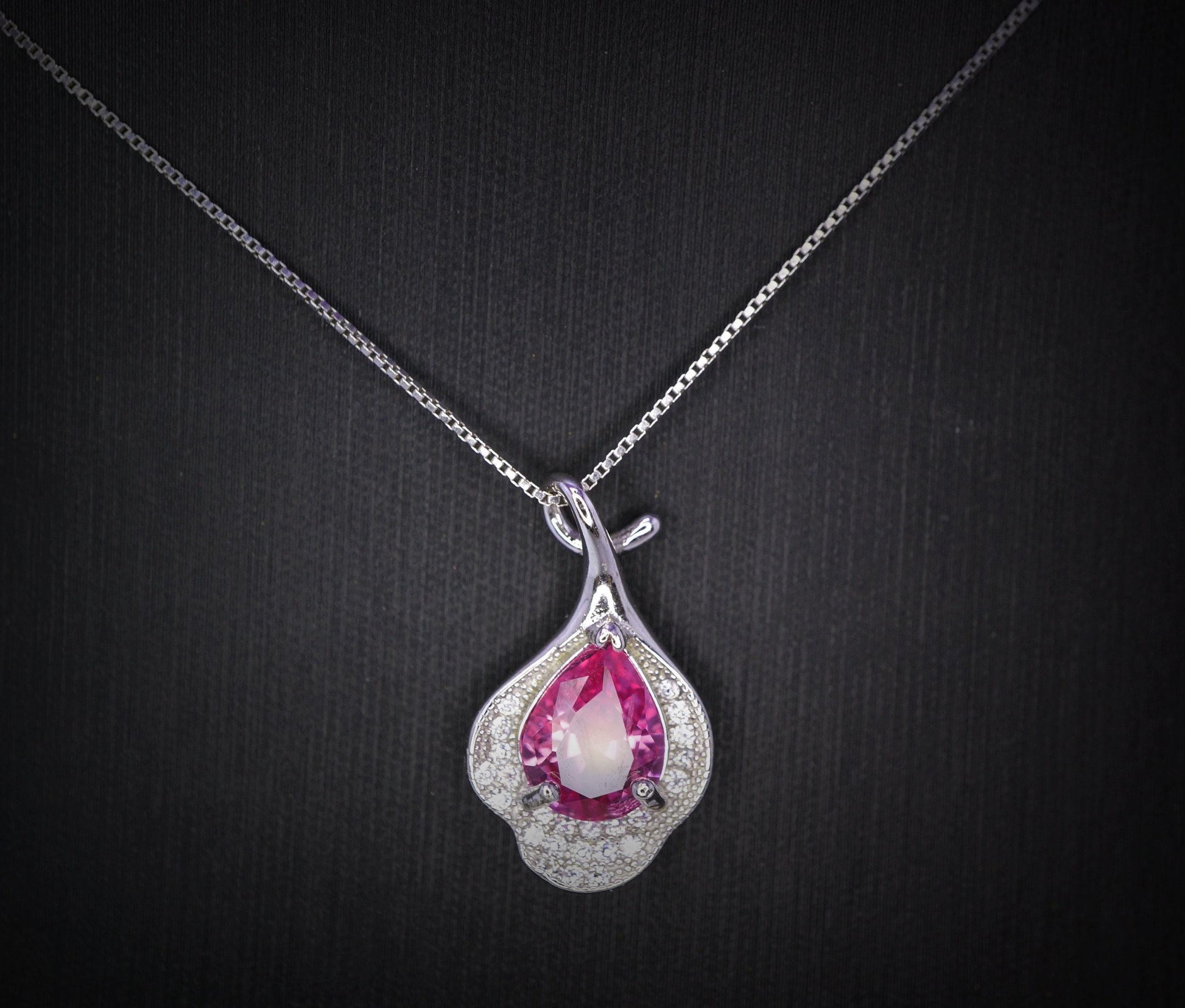 Dainty Pink Tourmaline Necklace Sterling Silver Leaf Pink Gemstone Jewelry #379
