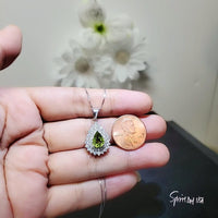 Genuine Green Peridot Necklace -925 Sterling Silver Green Peridot Olivine Necklace - Teardrop August Birthstone Sim Gemstone Pendant #949