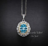 Large Aquamarine Necklace - March Birthstone - 18KGP @ Sterling Silver - Gemstone Royal Flower Style - 2.8 CT Blue Aquamarine Jewelry #722