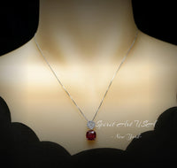 Four leaf clover Ruby Necklace - Cushion Cut - 5.5 CT Large Red Ruby Pendant - Gemstone Flower Bail - White Gold Plate Sterling Silver #581