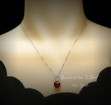 Four leaf clover Ruby Necklace - Cushion Cut - 5.5 CT Large Red Ruby Pendant - Gemstone Flower Bail - White Gold Plate Sterling Silver #581