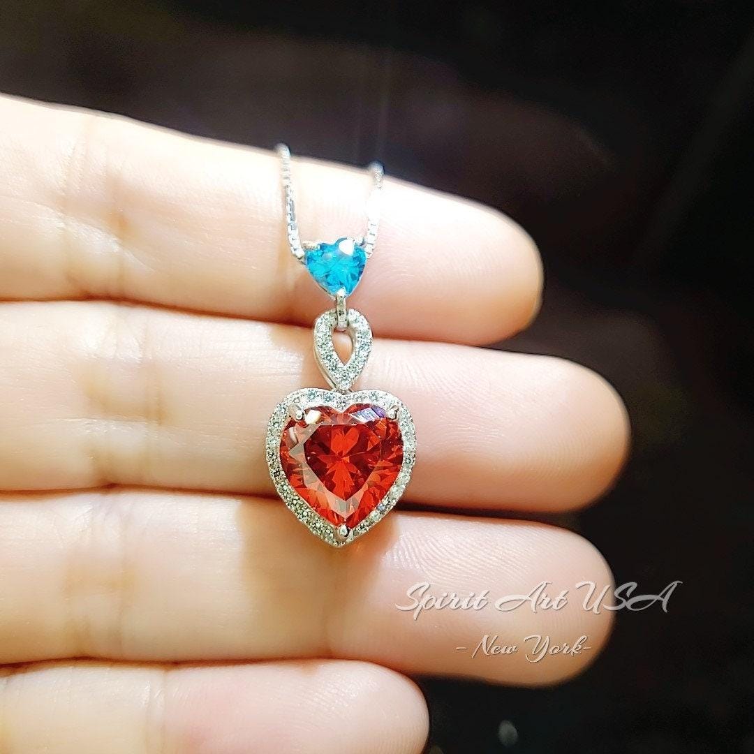 Sunstone Sun stone necklace Double Heart Orange Gemstone Necklace - Sterling Silver Adjustable Chain jewelry #738