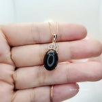 Black Onyx Necklace, Gemstone Crown Rose Gold coated 925 Sterling Silver Black Onyx Pendant Root Chakra Healing #430